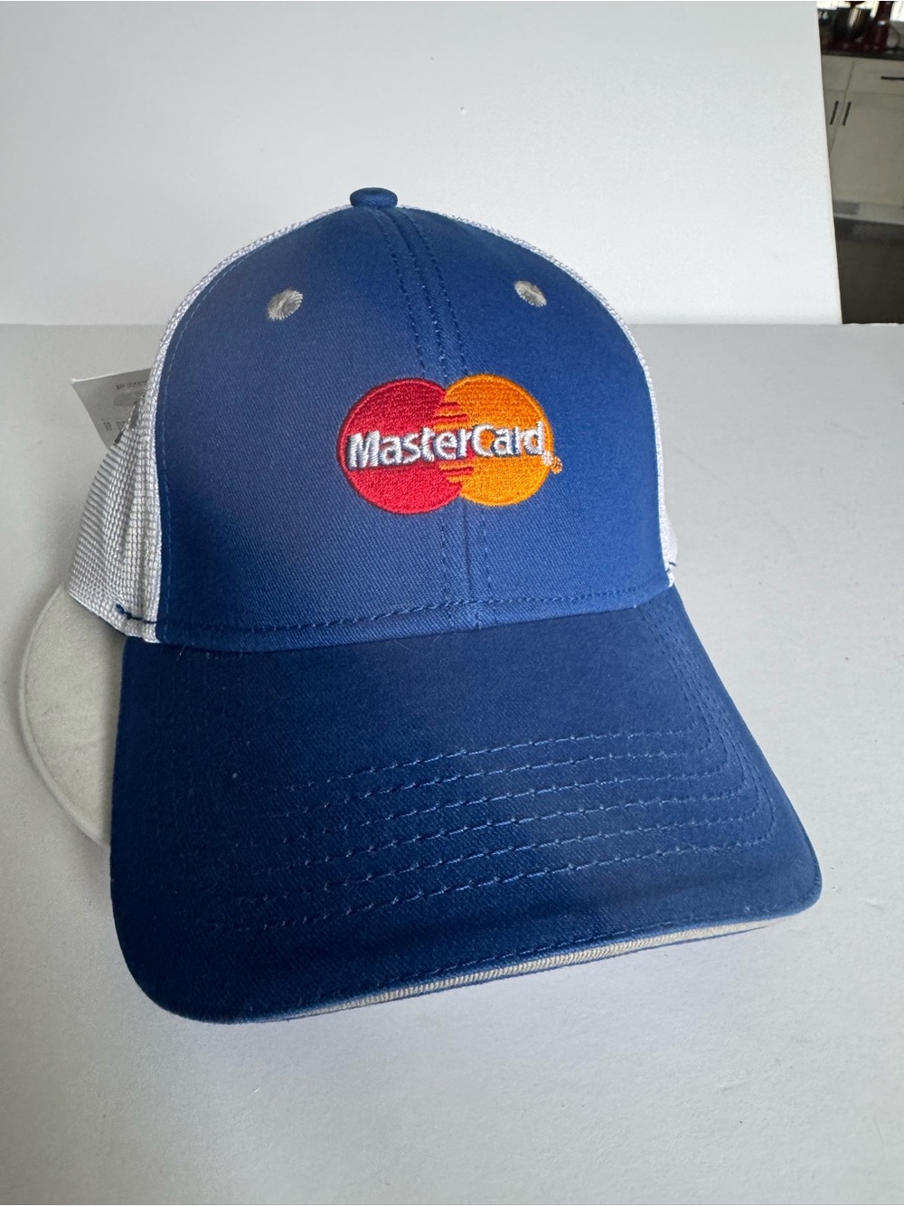 NWT MasterCard Reebok Trucker Hat Cap America Blue Mesh Back